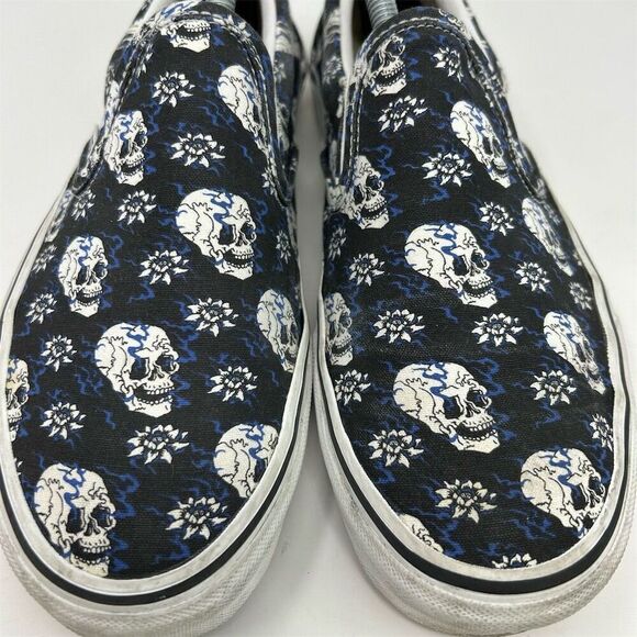 Vans Classic Slip-On Flash Black & Blue Skulls Unisex Shoes Size 11 Multicolor - Picture 6 of 14